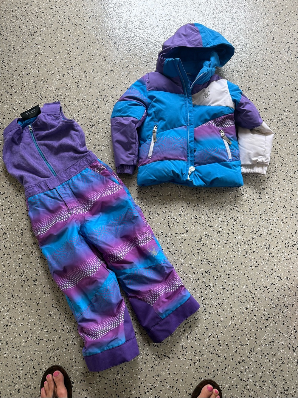 Spyder Kids Purple & Blue Puffer Jacket with Snowsuit Bib Pants